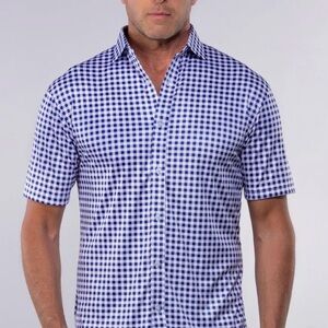 NWT Collars & Co Navy Gingham Short Sleeve Button Down Dress Shirt Extra Large